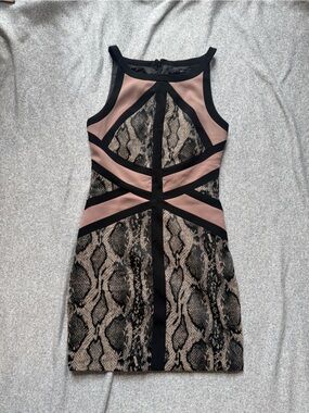 Jay Godfrey Sleeveless Snake-Print Bodycon Dress in Taupe and Black